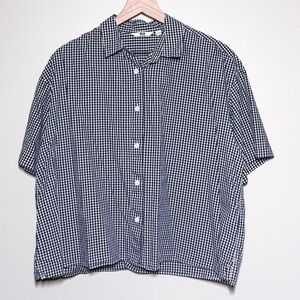 Uniqlo Plaid Short Sleeve Button Shirt Blouse Women’s Size L